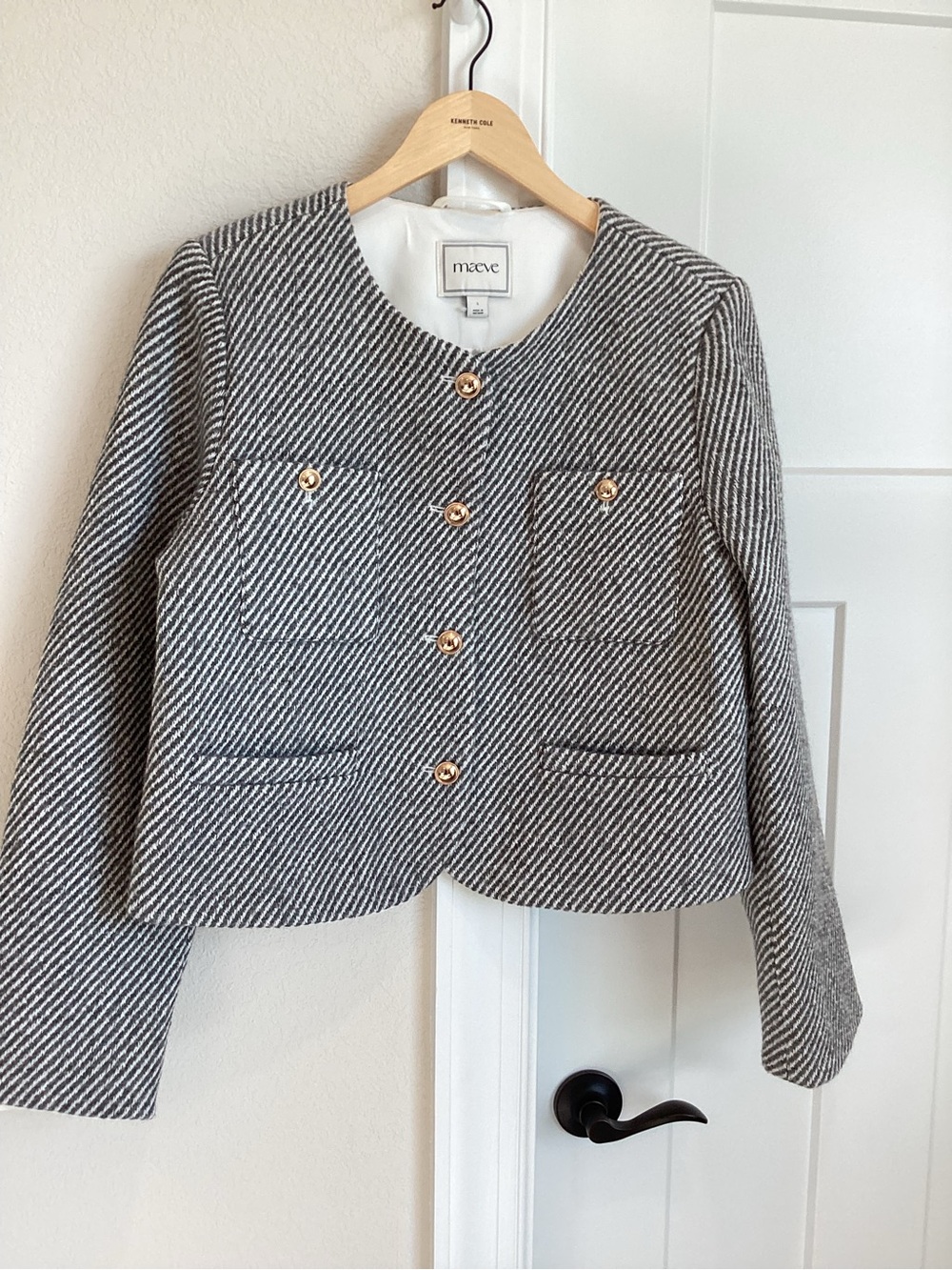 Anthropologie Boxy Wool Blend Lady Jacket Blazer Maeve New Large Stripe - Picture 6 of 15